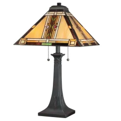 Elstead Tischleuchte Metall Glas 63,1 cm Tiffany Stil Zugschalter< Wohnzimmerlampen|Rustikale Lampen