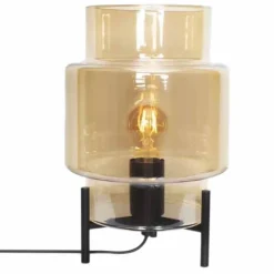 By Rydéns Tischleuchte Metall Rauchglas 29 cm hoch Dreibein E27< Wohnzimmerlampen|Metall Lampen