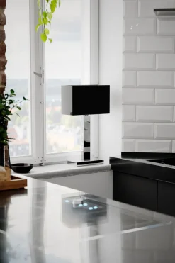 By Rydéns Tischleuchte Metall Stoff 47 cm Chrom Schwarz E27 eckig< Wohnzimmerlampen|Schlafzimmer Lampen