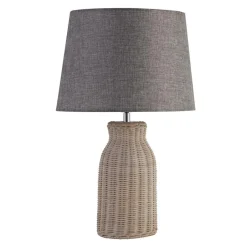 Searchlight Tischleuchte Rattan Leinen 48 cm hoch E14 Grau Natur Boho< Wohnzimmerlampen|Stofflampen