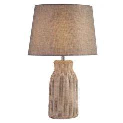 Searchlight Tischleuchte Rattan Leinen 48 cm hoch E14 Grau Natur Boho< Wohnzimmerlampen|Stofflampen