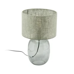 TK Lighting Tischleuchte Rauchglas Stoff E27 H: 48 cm Ø 30 cm Grau Grün< Tischlampen|Schlafzimmer Lampen