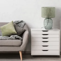 TK Lighting Tischleuchte Rauchglas Stoff E27 H: 48 cm Ø 30 cm Grau Grün< Tischlampen|Schlafzimmer Lampen