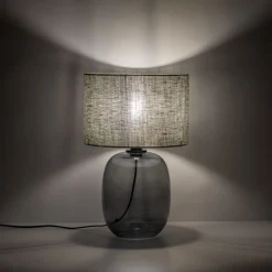 TK Lighting Tischleuchte Rauchglas Stoff E27 H: 48 cm Ø 30 cm Grau Grün< Tischlampen|Schlafzimmer Lampen