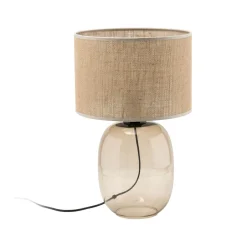 TK Lighting Tischleuchte Rauchglas Stoff Braun H: 48 cm Ø 30 cm E27< Tischlampen|Schlafzimmer Lampen