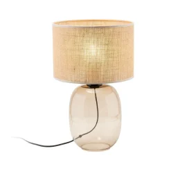 TK Lighting Tischleuchte Rauchglas Stoff Braun H: 48 cm Ø 30 cm E27< Tischlampen|Schlafzimmer Lampen