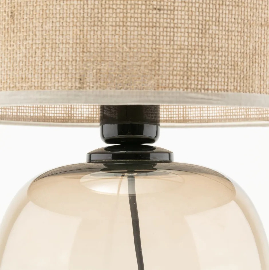 TK Lighting Tischleuchte Rauchglas Stoff Braun H: 48 cm Ø 30 cm E27< Tischlampen|Schlafzimmer Lampen