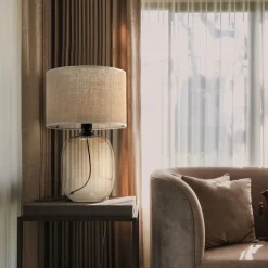 TK Lighting Tischleuchte Rauchglas Stoff Braun H: 48 cm Ø 30 cm E27< Tischlampen|Schlafzimmer Lampen