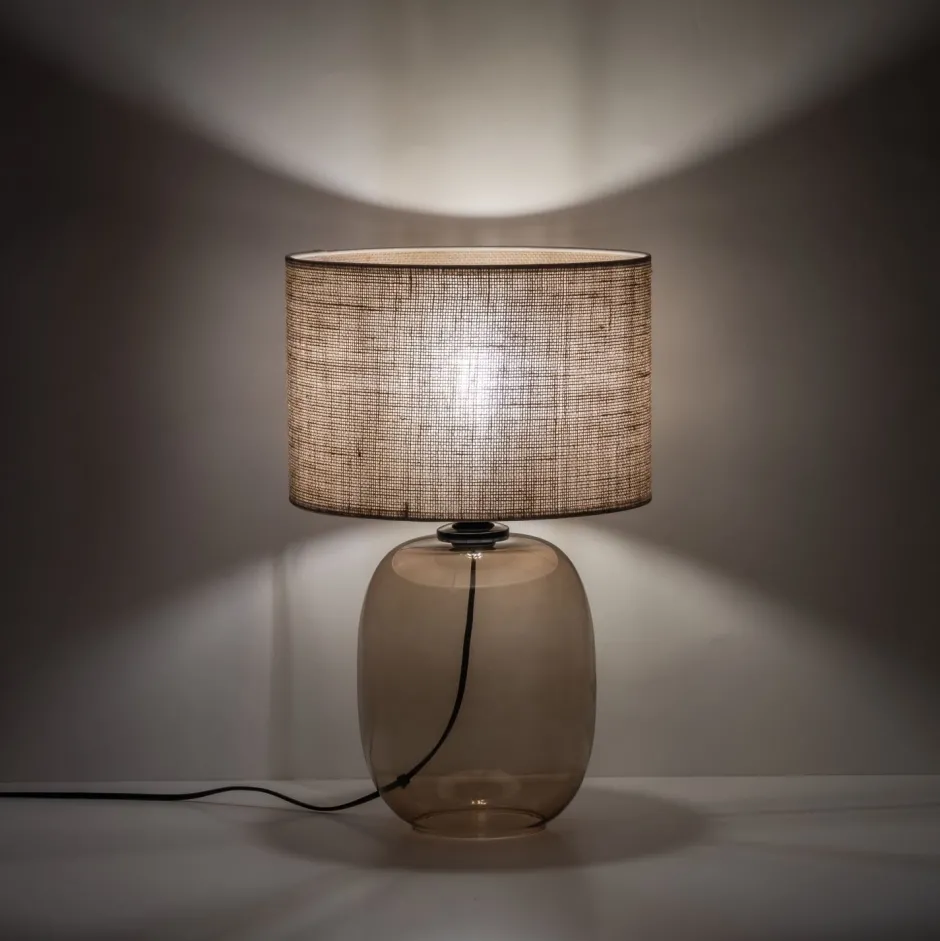 TK Lighting Tischleuchte Rauchglas Stoff Braun H: 48 cm Ø 30 cm E27< Tischlampen|Schlafzimmer Lampen