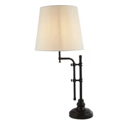Wohnzimmerlampen|Schlafzimmer Lampen*Searchlight Tischleuchte Rustikal 67-77 cm verstellbar Stoff Metall E27