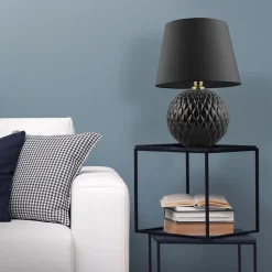 TK Lighting Tischleuchte Schwarz 60 cm hoch Glas Stoff E27 DOLORES< Glaslampen|Stofflampen