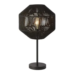 Wohnzimmerlampen|Schlafzimmer Lampen*Searchlight Tischleuchte Schwarz 55 cm Ø 30,5 cm Seil Schirm E27Modern