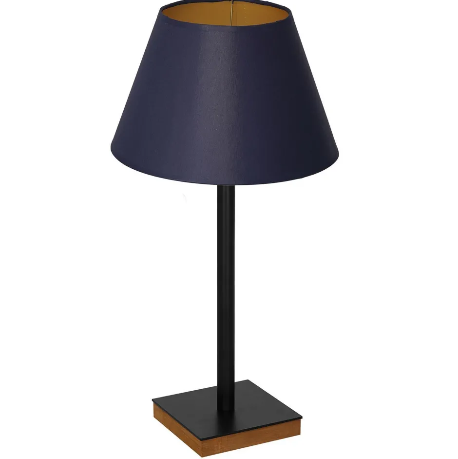Tischlampen|Schlafzimmer Lampen*Luminex Tischleuchte Schwarz Blau Gold Stoff Holz 56 cm E27