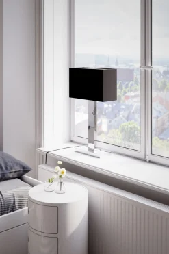 By Rydéns Tischleuchte Schwarz Chrom 69,5 cm hoch Metall Stoff E27< Wohnzimmerlampen|Schlafzimmer Lampen