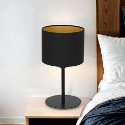 Nachttischlampen|Stofflampen*Luminex Tischleuchte Schwarz Gold 34 cm Stoff Schirm E27
