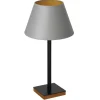 Luminex Tischleuchte Schwarz Grau Gold Stoff Holz 56 cm E27< Tischlampen|Schlafzimmer Lampen