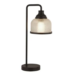 Searchlight Tischleuchte Schwarz Klar E27 45 cm hoch Metall Glas< Wohnzimmerlampen|Glaslampen