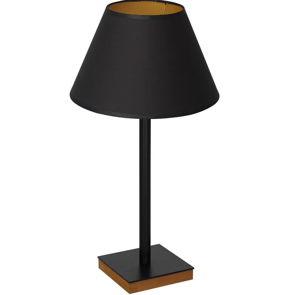 Luminex Tischleuchte Schwarz Natur Gold Stoff Holz 56 cm E27< Tischlampen|Schlafzimmer Lampen