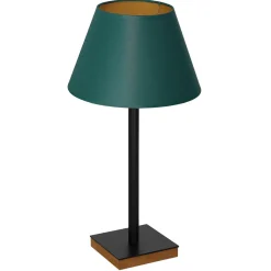 Luminex Tischleuchte Schwarz Petrol Gold Stoff Holz 56 cm E27< Tischlampen|Schlafzimmer Lampen