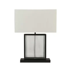 Searchlight Tischleuchte Schwarz Weiß Samt Glas Metall 53 cm E27< Glaslampen|Stofflampen