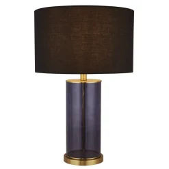 Searchlight Tischleuchte Stoff Glas Blau Schwarz Gold E27 52,5 cm hoch< Schlafzimmer Lampen|Glaslampen