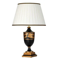 Stofflampen|Holzlampen*Elstead Tischleuchte Stoff Holz in Creme Schwarz Gold E27 68 cm