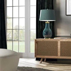 Elstead Tischleuchte Stoff Keramik E27 73,5 cm hoch Grün Blau< Tischlampen|Schlafzimmer Lampen