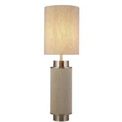 Stofflampen|Schlafzimmer Lampen*Searchlight Tischleuchte Stoff Metall 72 cm hoch Grau-Beige Nickel E27