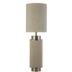 Stofflampen|Schlafzimmer Lampen*Searchlight Tischleuchte Stoff Metall 72 cm hoch Grau-Beige Nickel E27