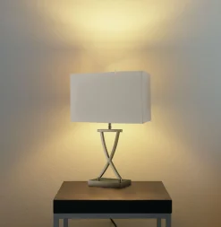 Searchlight Tischleuchte Stoff Metall H: 48, 5 cm in Weiß Messing antik< Stofflampen|Rustikale Lampen