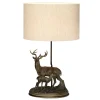 Elstead Tischleuchte Stoff Schirm Hirsch in Bronze Natur E27< Wohnzimmerlampen|Schlafzimmer Lampen