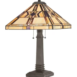 Elstead Tischleuchte Tiffany Stil 2 Zugschalter 63,5 cm hoch< Tischlampen|Glaslampen