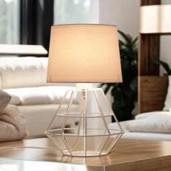 Schlafzimmer Lampen|Metall Lampen*Easylight Tischleuchte Weiß 34 cm E27 Stoff Metall