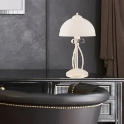 Lamkur Tischleuchte Weiß 43cm Metall rund Rustikal LIRLIN< Tischlampen|Rustikale Lampen