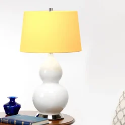 Elstead Tischleuchte Weiß Gelb Keramik Stoff E27 64 cm Retro WINTA< Tischlampen|Schlafzimmer Lampen