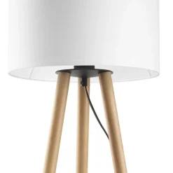 TK Lighting Tischleuchte Weiß Natur Dreibein Holz Stoff 46 cm< Tischlampen|Schlafzimmer Lampen