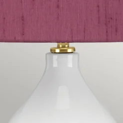 Elstead Tischleuchte Weiß Violett 64 cm hoch E27 Keramik Stoff Retro< Tischlampen|Schlafzimmer Lampen