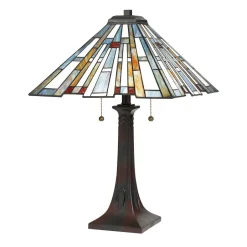 Elstead Tischleuchte Zugschalter 62,9 cm hoch Tiffany Stil 2x E27< Tischlampen|Rustikale Lampen