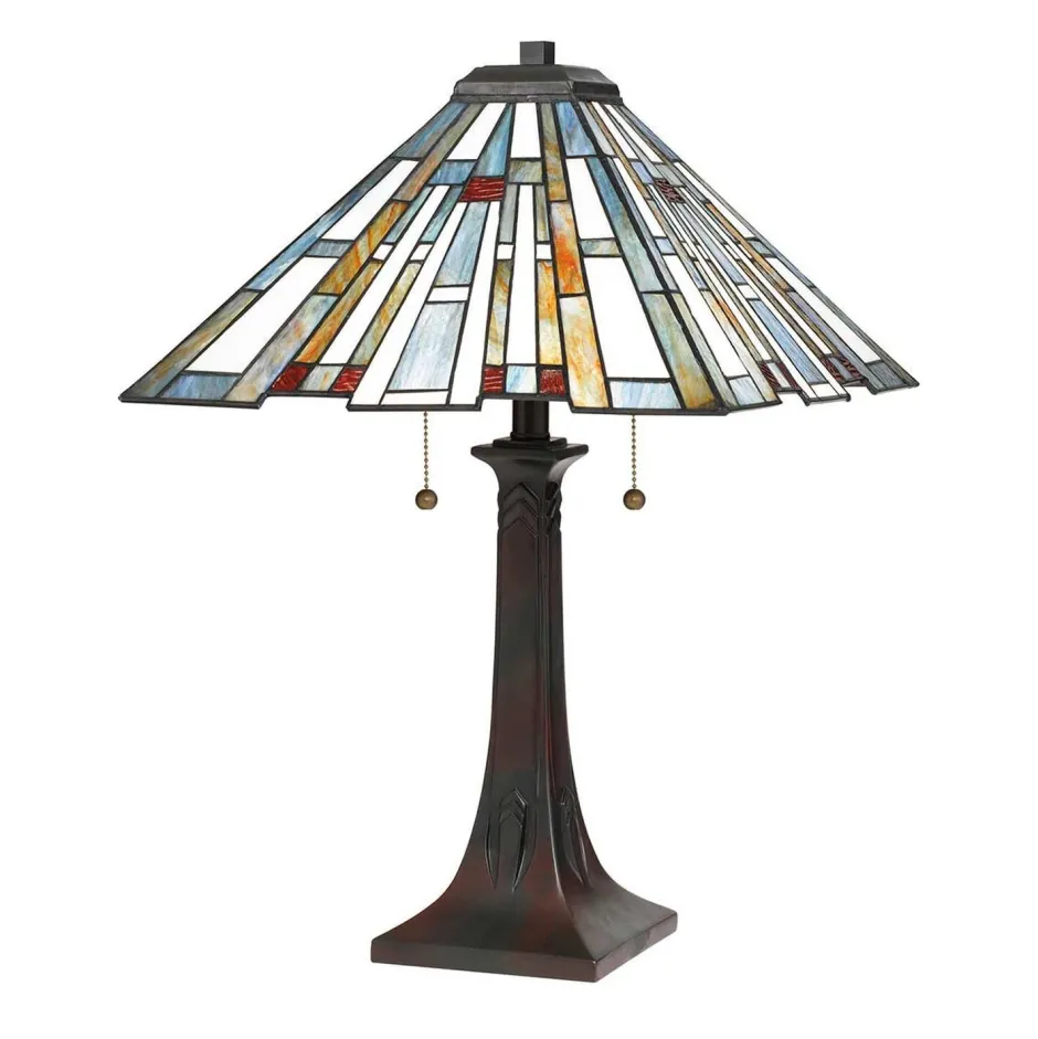 Elstead Tischleuchte Zugschalter 62,9 cm hoch Tiffany Stil 2x E27< Tischlampen|Rustikale Lampen