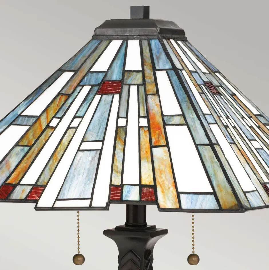 Elstead Tischleuchte Zugschalter 62,9 cm hoch Tiffany Stil 2x E27< Tischlampen|Rustikale Lampen
