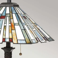 Elstead Tischleuchte Zugschalter 62,9 cm hoch Tiffany Stil 2x E27< Tischlampen|Rustikale Lampen