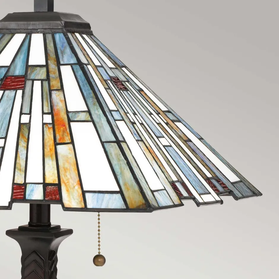 Elstead Tischleuchte Zugschalter 62,9 cm hoch Tiffany Stil 2x E27< Tischlampen|Rustikale Lampen