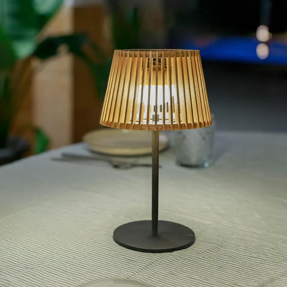 Newgarden Tragbare LED Tischleuchte Solar Holz Metall 36 cm IP54 2700K< Metall Lampen|Solarleuchten