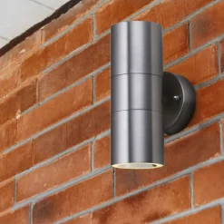 Searchlight Up Down Wandlampe Außen Stahl IP44 GU10 H:16 cm 2-flmg< Metall Lampen|Fassadenstrahler