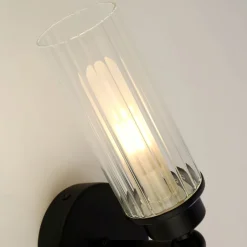 Metall Lampen|Glaslampen*Searchlight Up Down Wandleuchte Schwarz Metall Glas G9 IP44 H:37 cm