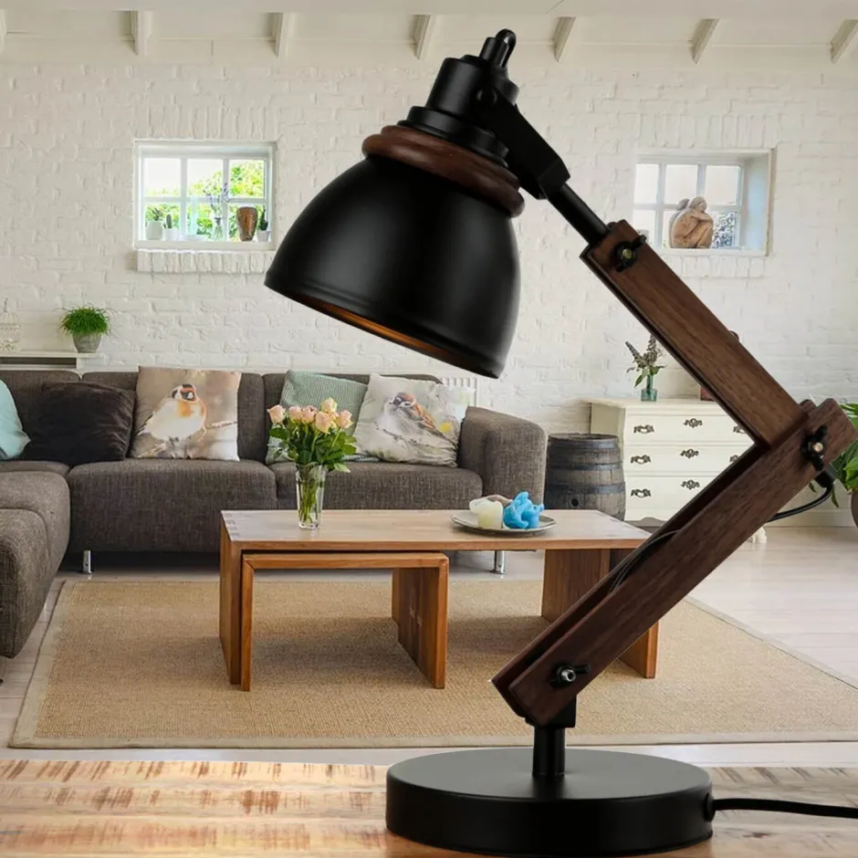 Easylight Verstellbare Schreibtischlampe Retro Metall Holz E14< Schreibtischlampen|Retro Lampen