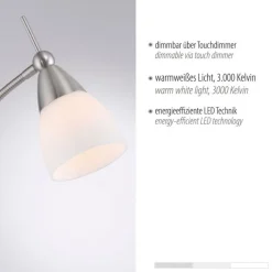 Wohnzimmerlampen|Metall Lampen*Paul Neuhaus Verstellbare Stehleuchte in Silber Dimmer Glas 163 cm