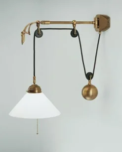 Wohnzimmerlampen|Küchenlampen*Berliner Messingleuchten Verstellbare Wandleuchte mit Zugschalter Glas Messing