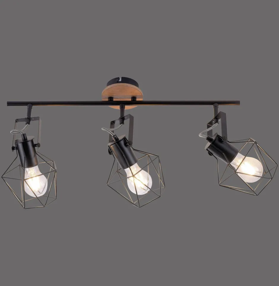 Bürolampen|Wohnzimmerlampen*Just Light Verstellbarer Deckenspot Holz Metall 83 cm E27 Vintage