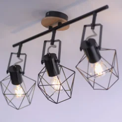 Bürolampen|Wohnzimmerlampen*Just Light Verstellbarer Deckenspot Holz Metall 83 cm E27 Vintage